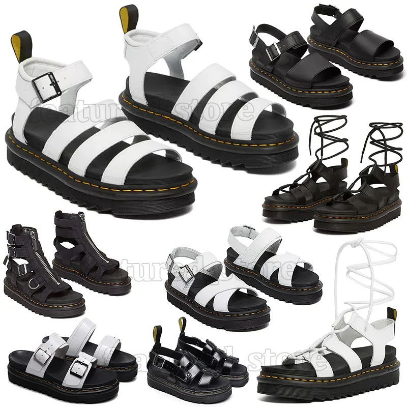 2024 DOC MARTEENS Sandalen voor mannen Dames beroemde Designer Slides Triple Black Wit Sliders Dr Marteens Sandaal Patent Leather Slide Mens Dames Outdoor schoenen