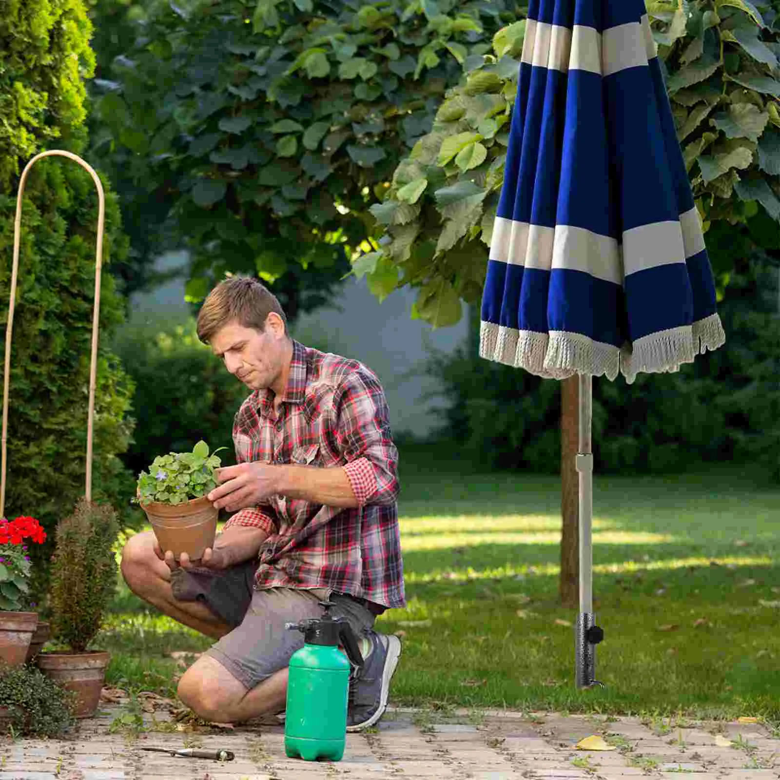 Miskall Outdoor Umbrella Tripod Stand - Folding Iron Stabilizer For Pool, Patio, Beach, And Garden