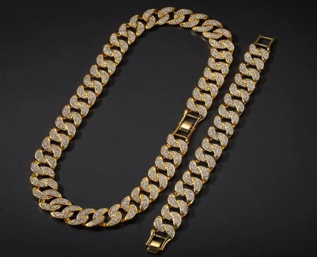 Hip Hop Bling Chains Jewelry Men Bracelets Ouro Colar Geld Out Miami Cuban Link Chain7087703