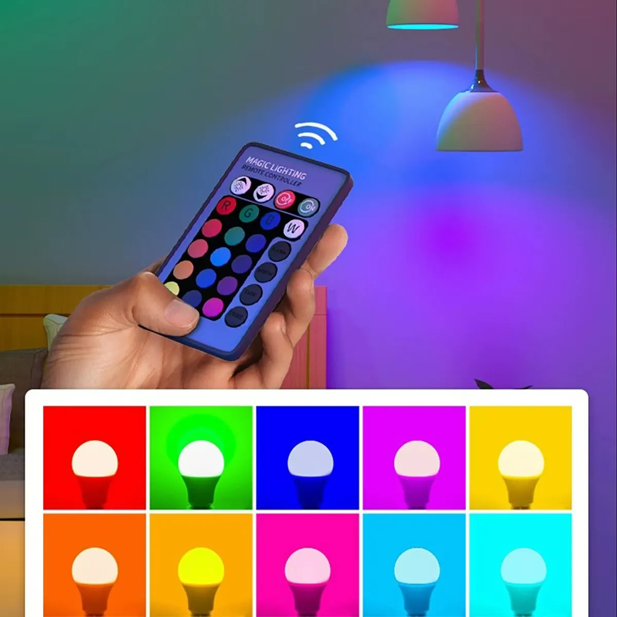 Dimmable RGB LED Light Bulb E27: Color & White, IR Remote, AC110-230V ...