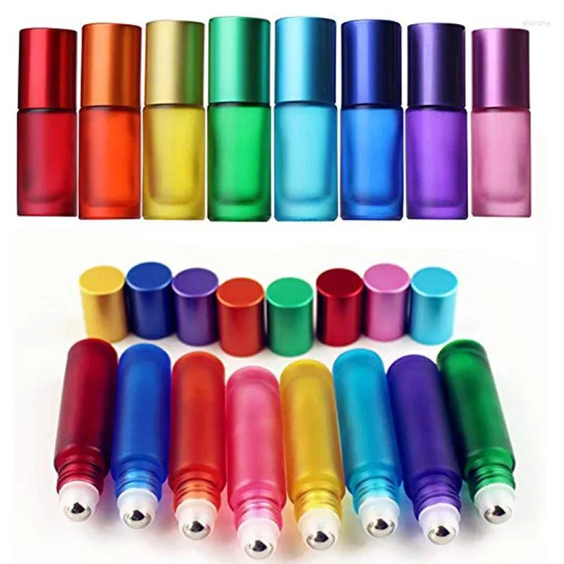 Storage Bottles 30pcs 5-10ml 9 Colour Frosted Glass Roll On Empty Portable Essential Oil Roller Bottle With Stainless Steel Balls