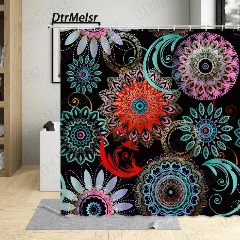 Shower Curtains Creative Mandala Curtain Red Teal Ethnic Floral Geometric Boho Bath Modern Fashion Luxury Black Bathroom Decor