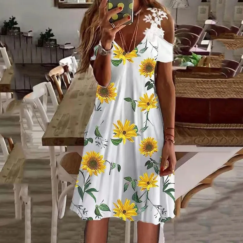 Elegant Bohemian Floral Lace Strap Off Shoulder Maxi Dress, White Black / M Elegant Bohemian Floral Lace Strap Off Shoulder Maxi Dress, White Black / M