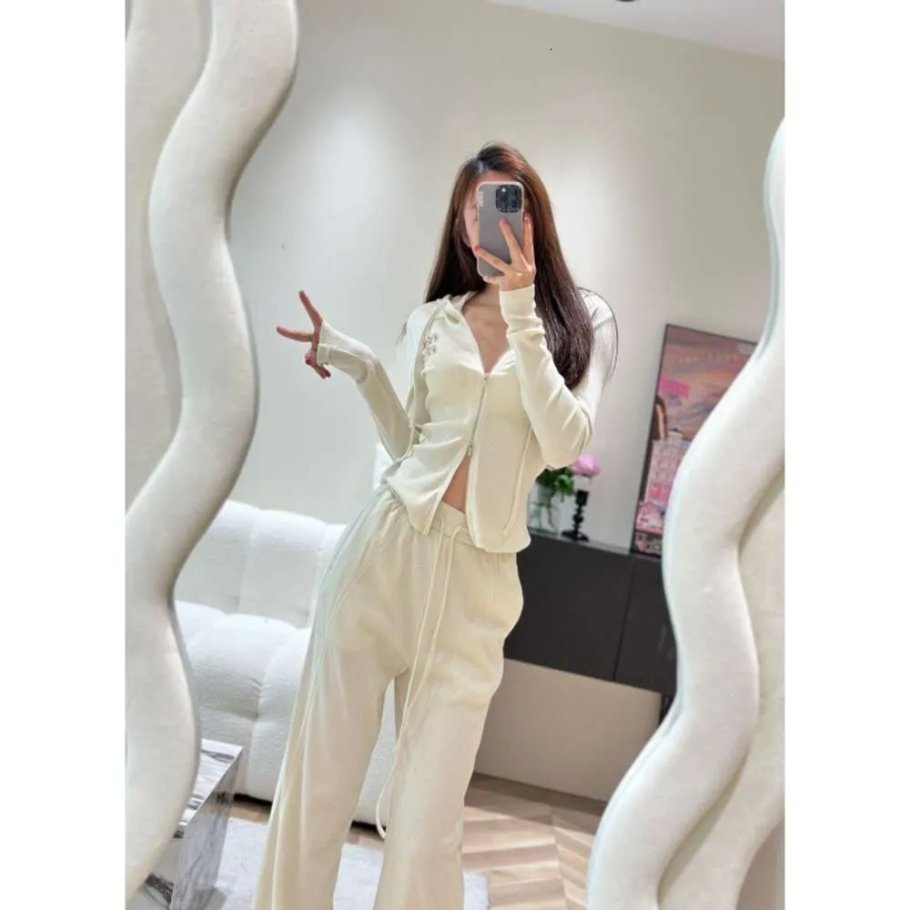 Women's Suits & Blazers Mm23 Autumn/winter Casual Fashionable Letter Studded Hooded Cardigan+straight Leg Pants Set