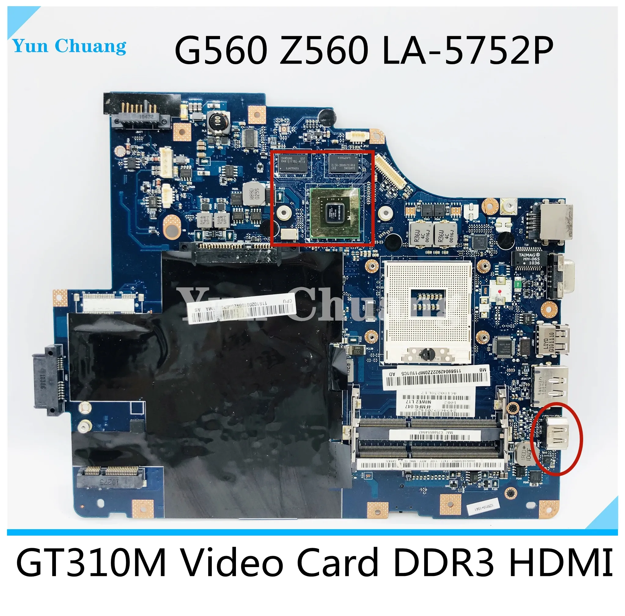 Carte mère Niwe2 LA5752P Carte principale pour la carte mère de Lenovo G560 Z560 avec carte vidéo GT310M HM55 DDR3 HDMI 100% de test