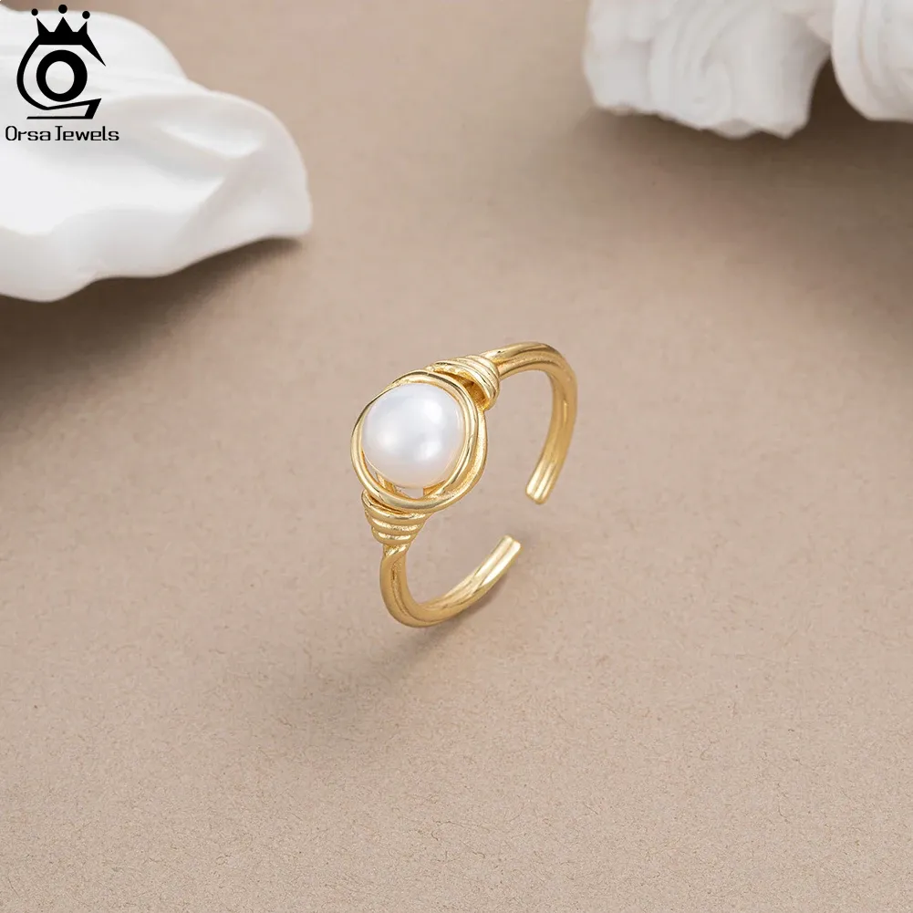 DHgate ORSA JEWELS S925 Silver Pearl Rings Adjustable Wedding Rings for Women Statement Jewelry Gift Wedding Party Events
