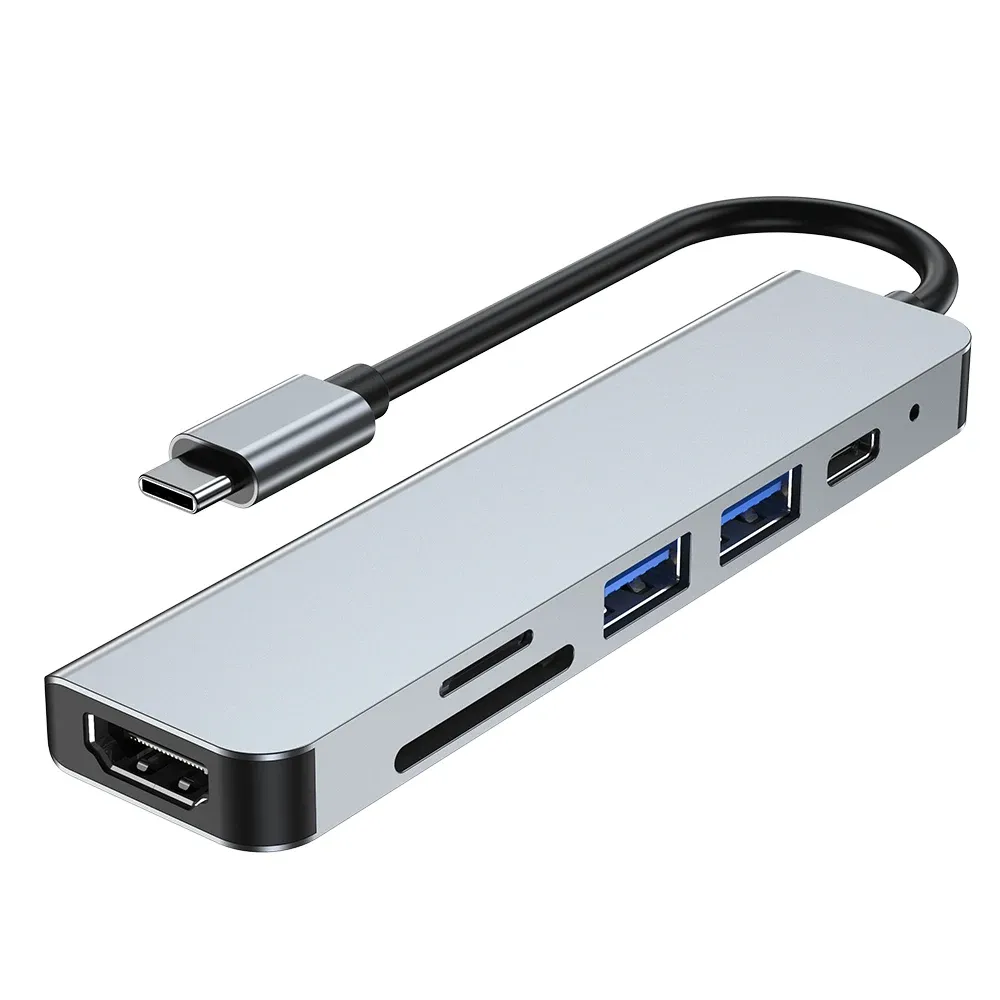 Nav 6 i 1 USB C Hub Dock Station USB 3.0 2.0 Typ C till HDMicompatible USB Splitter Adapter PD SD TF för MacBook Pro Air Laptop PC