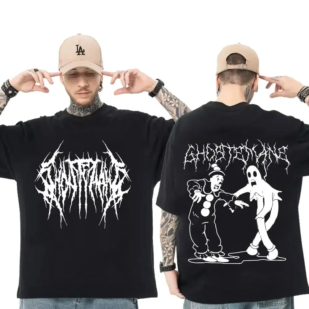 Ghostemane dubbelzijdige print t-shirt mannen vrouwen 100% katoenen mode hiphop metaal gotisch rock t-shirt oversized los streetwear 240407