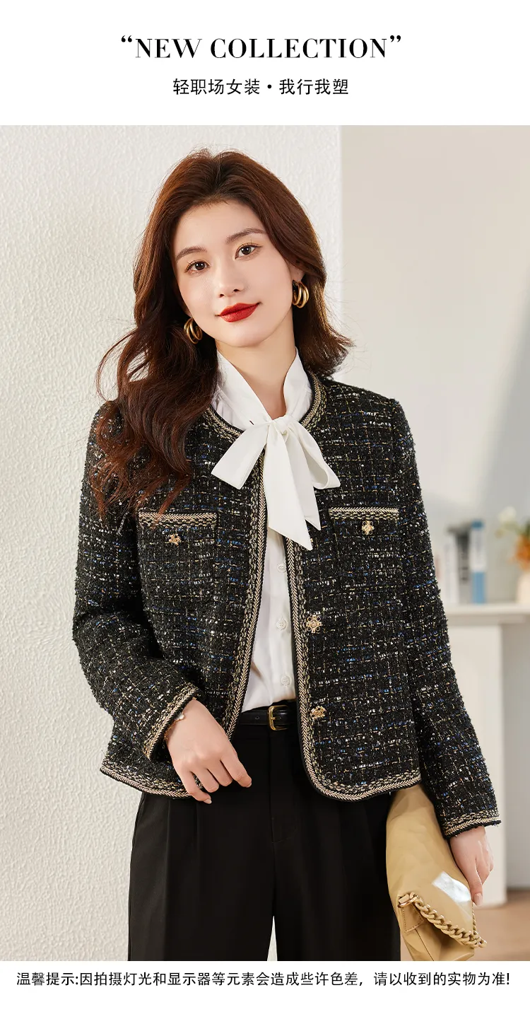 Ladies Short Tweed Jacket Women S-2XL Autumn Winter Wool Blend