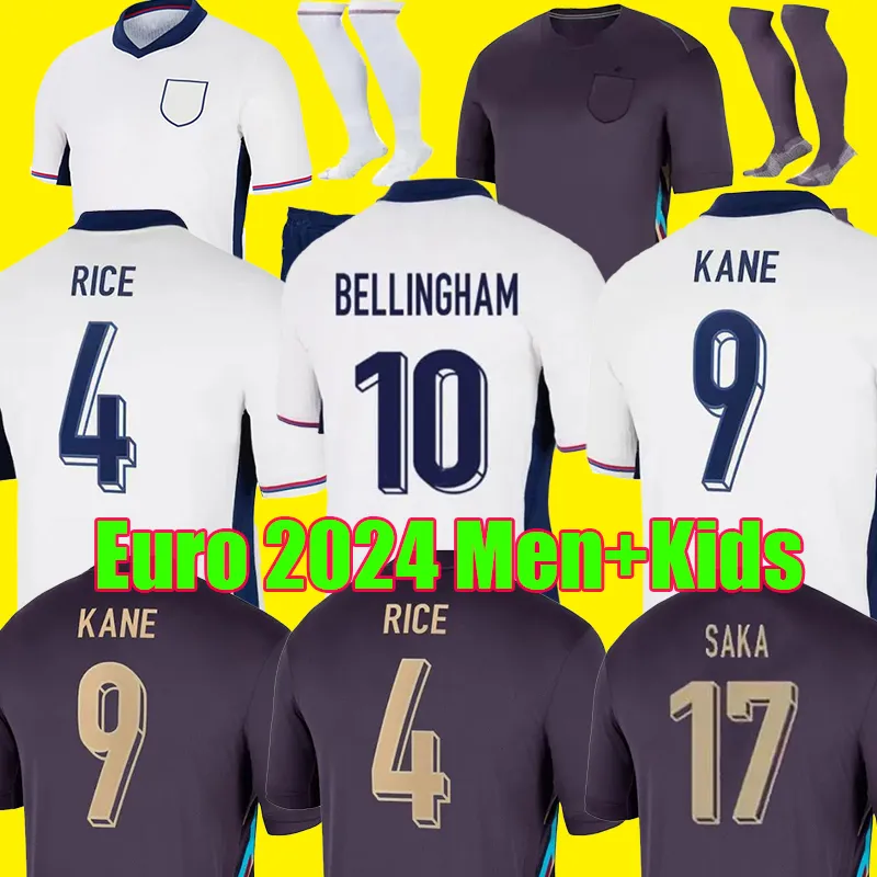 2024 Euro Cup Englands Drużyna narodowa koszulki piłkarskie Bellingham Home Rice Saka Foden Rashford Sterling Stones Grealish Kane Fan Fan Football Shirt Koszulka dla dzieci mundury dla dzieci mundury dla dzieci mundury