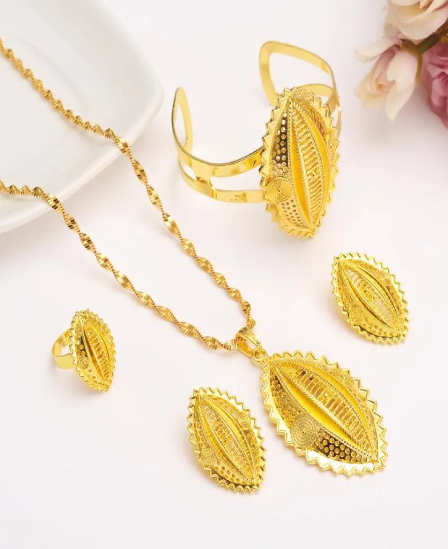 gold Ethiopian Traditional Jewelry set Necklace Earrings bracelet men Eritrea sets for Women039s Habesha Wedding bridal Gift 228222223