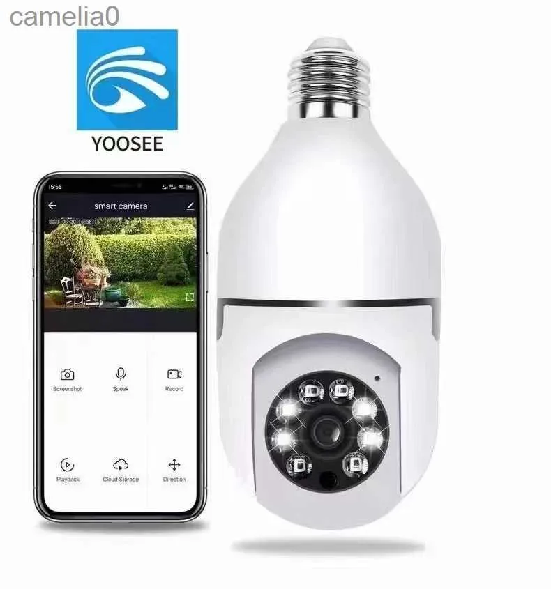 Câmeras IP 2MP 1080p Yoosee Aplicação E27 Lâmpada Lâmpada sem fio PTZ Câmera de cúpula IP Full color Night Vision Home Segurança CCTV Baby Monitorc240412