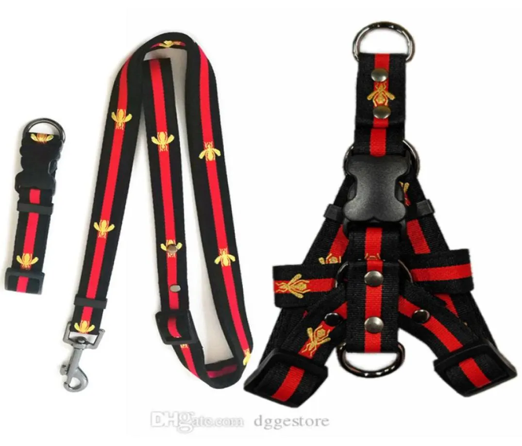 Nylon hundhalsar Leases Set Designer Dog Leash sele broderi Bee Pet Collar and Pets Chain för små medelstora stora hundar CA2464565