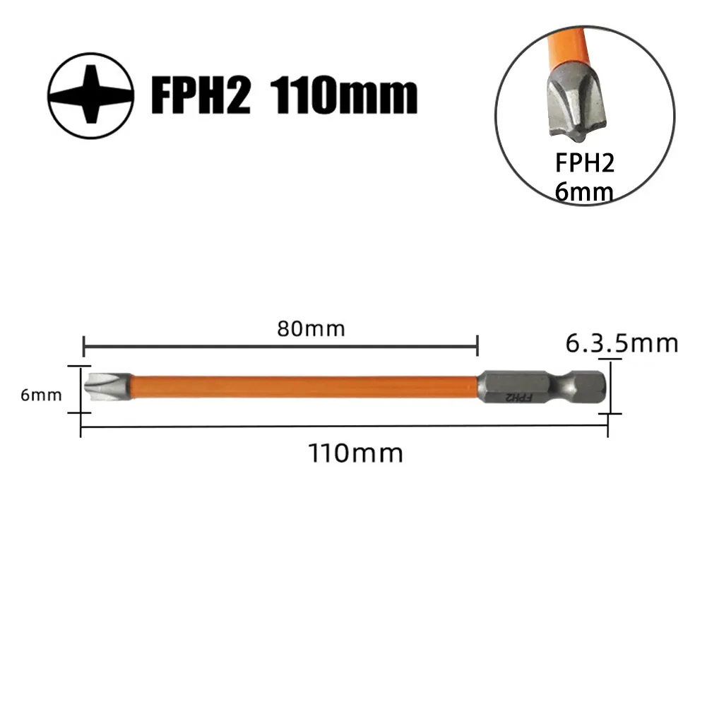 Orange 65/110mm FPH2 Magnetic Special Slotted Cross Screwdriver Bit Driver Professional Electrician Hand Tools Fpz1 Fpz2 Fpz3
