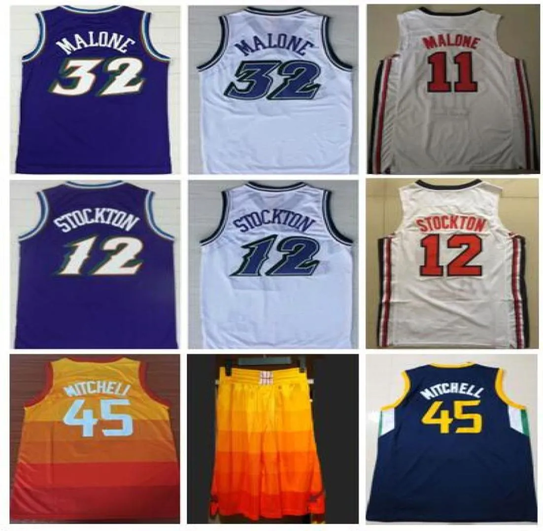 Quality Embroidery Vintage 32 Karl Malone Jersey 12 John Stockton Jersey Purple White Sportwear Donovan Mitchell Orange Sti7390704