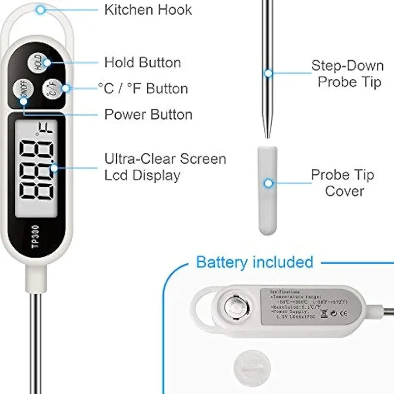 Digital Instant Read Möttermometer Kök Matlagningsmatttermometer för olja Deep Fry BBQ Grill Smoker Thermometer