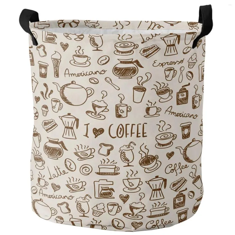 Waszakken Art Coffee Cup Donut Dirty Basket opvouwbare ronde waterdichte huisorganisator kleding kinderen speelgoed opslag