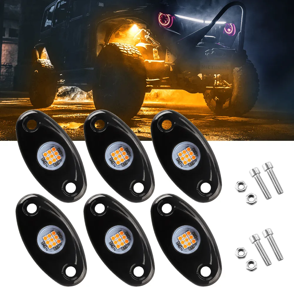 6-Piece Yellow and Red Bule LED Rock Lights Kit for Offroad