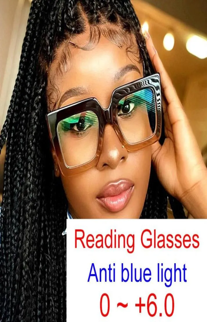 Sunglasses Women Oversized Square Anti Blue Light Reading Glasses Two Color Frame Finished Prescription Hyperopia Eyeglasses Diopt1762512