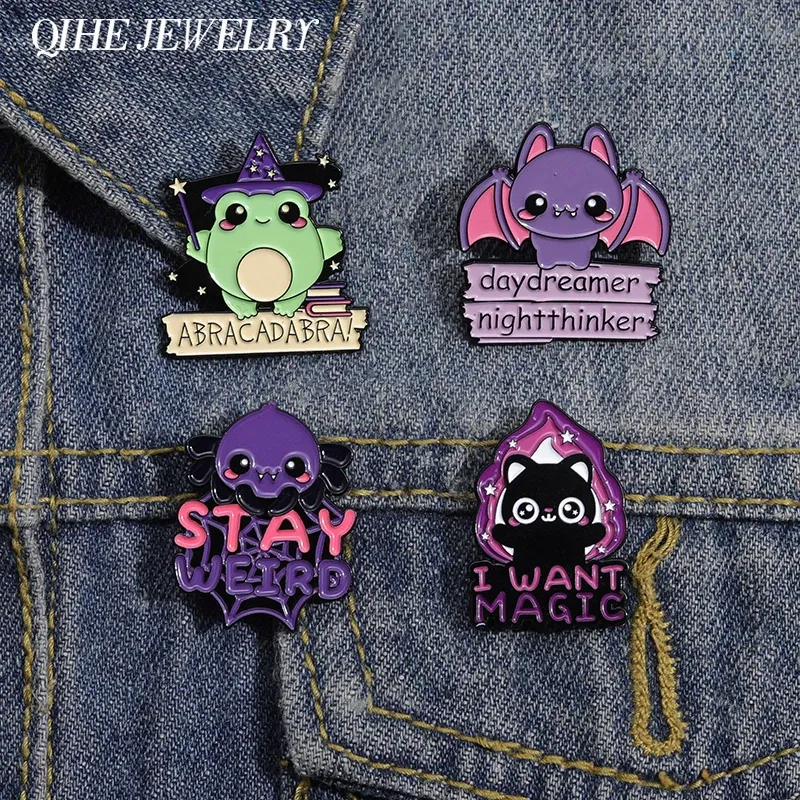 Magic Frog Ich möchte Magic Bear Hexe Emaille Pins Punk Halloween Nacht Denker Fledermaus Brosche Accessoires Rucksackhemd Abzeichen Schmuck Schmuck