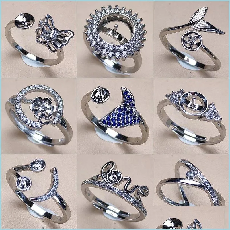Configurações de jóias Novos acessórios de anel de pérolas S925 SIER 18 Estilos para mulheres anéis de tamanho ajustável entrega de presente de presente DIY DHGARDEN DHFHT