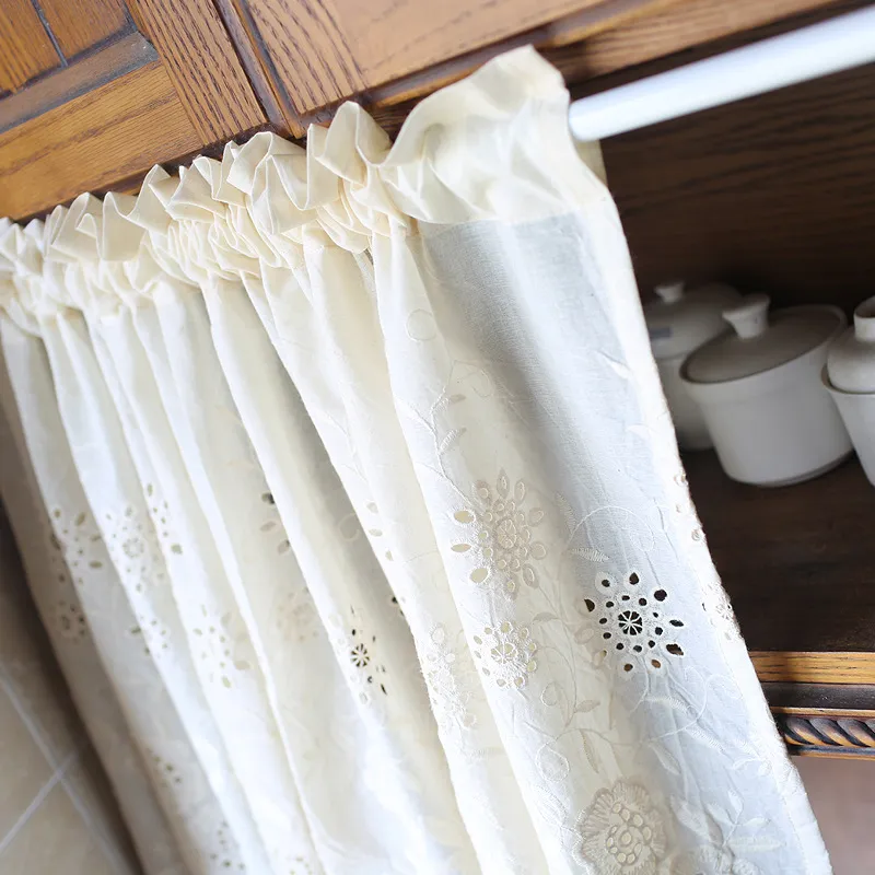 Wit Lace Valance Vintage Sheer Cafe Window Gordijn Korte bloemen geborduurd voor keukenkast woonkamer eetkamer en badkamer