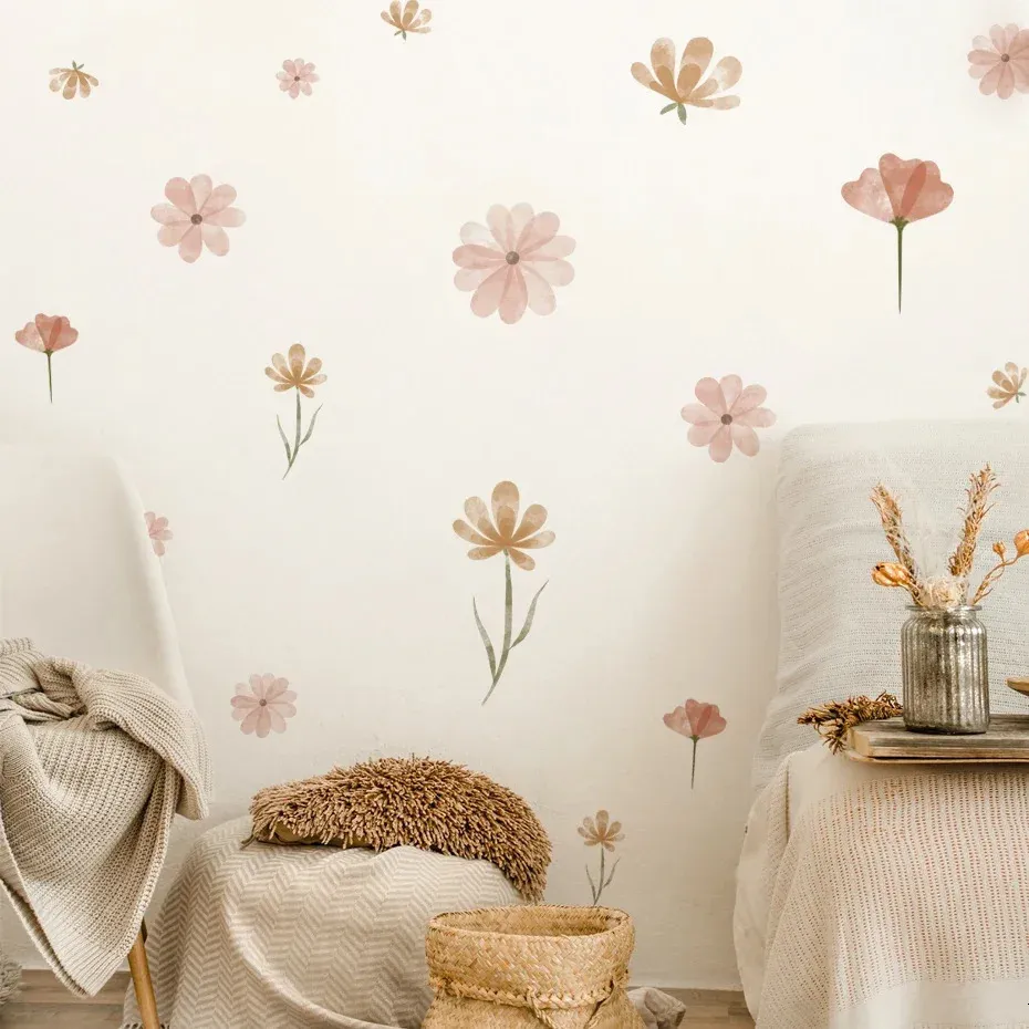 Boho Flowers Wall Stickers наклеек акварель спальня гостиная домашняя декор Art Ecofreenly Съемные наклейки ПВХ фрески 240410