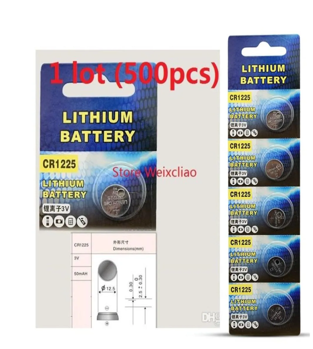 500pcs 1 lot batteries CR1225 3V lithium li ion button cell battery CR 1225 3 Volt liion coin4724670