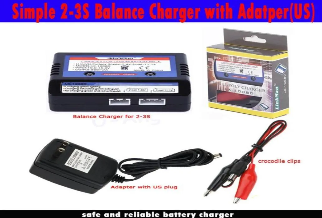 Liion Lipottery RC Battery 7 4V 11 1v Chargeur Balance Lipo 2S 3S Batterie Simple 23S Balance Chargeur Adaptateur US PLIG1867142489