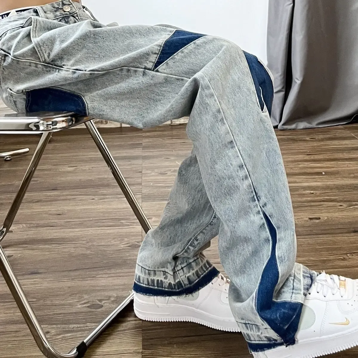 Hip Hop Jeans Five Pointed Star Stitching Loose Fit Straight