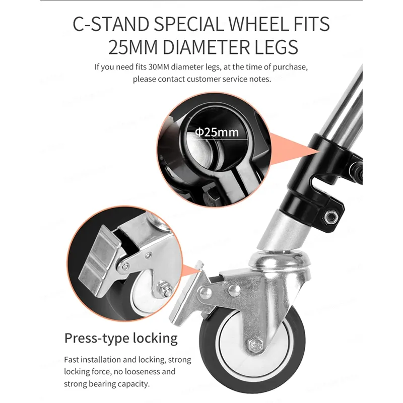 Retail 3st C-Stand Camera Swivel Caster Wheel Set, 25mm Diameter For Photography Century Foldbar Light Stand Stativ Magic Leg