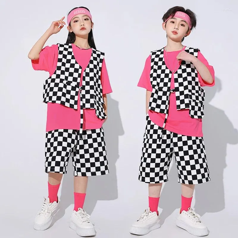 Стадия Wear Boys Hip Hop Clothing Plaid Vest Shorts Shorts Girls Street Dance наряды детские бальные одежды наборы детские джазовые костюмы