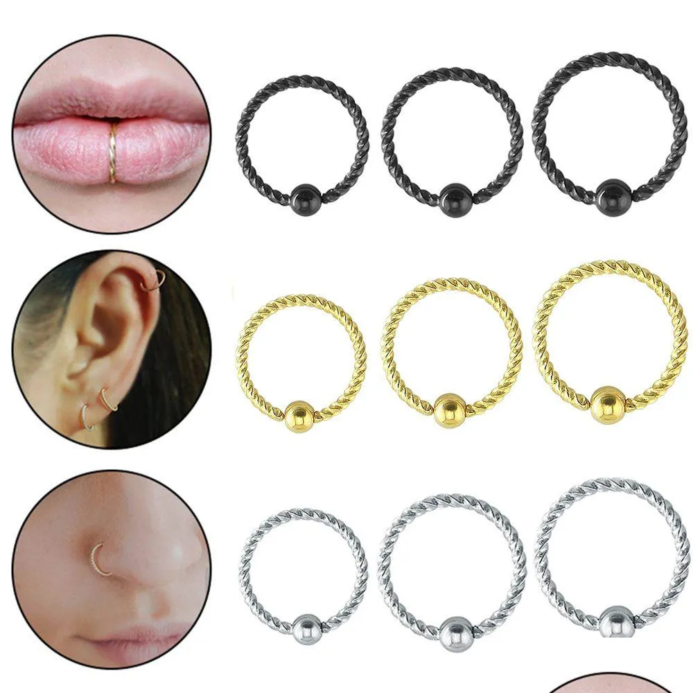 Anéis de nariz pinos 1pc 6/8/10mm de aço inoxidável com rosca de bola de aço rubor com cor de cor de cor de cor de corpo misto para homens cartilagem piercing dhtkf