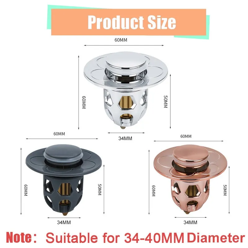 Drain de drain de salle de bain bouton pop-up Bounce Bounce bassin Basin Drain Filtre Valve Valve Classeur Catcher Répandeur de douche