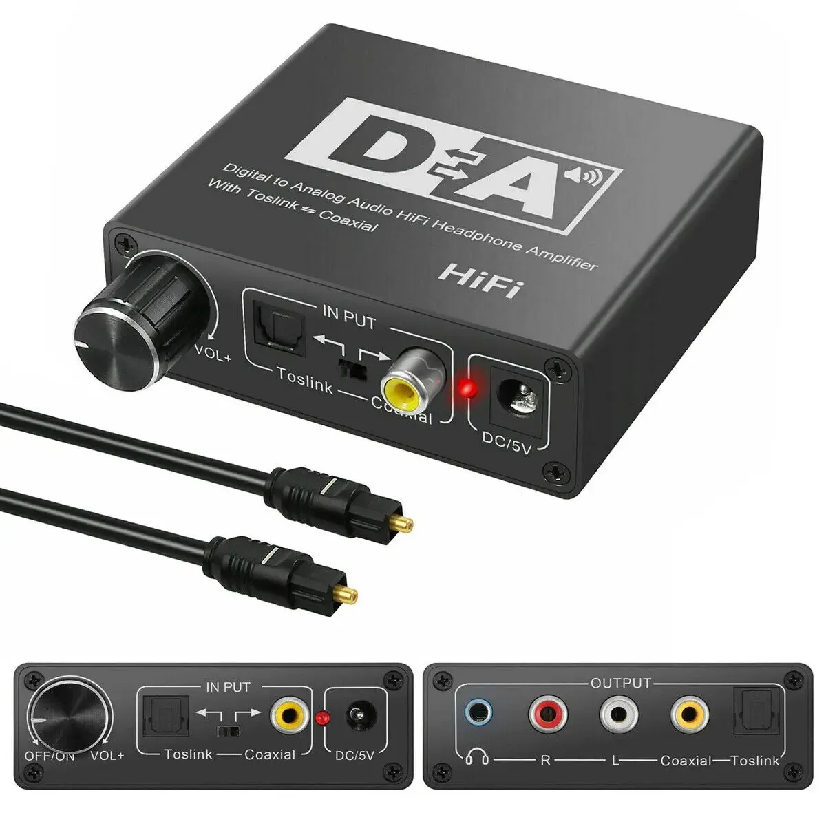 Convertitore 32192KHz HIFI DAC AMP Digital a convertitore audio analogico RCA da 3,5 mm amplificatore per cuffie per cuffie toslink output coassiale ottico