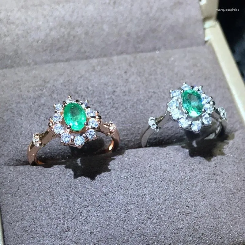 Ringos de cluster Trendy 1 Ct Natural Colombian Emerald Ajuste Ring For Women Fine Jewelry 925 Presente de engajamento de pedra preciosa de prata