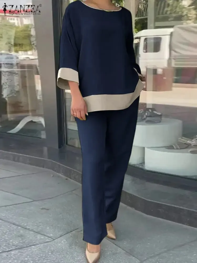 Fashion Women Casual Elegant Pants Sets 2024 Spring Summer Loose Outfits ZANZEA Oversized Lady Holiday Solid Patchwork Tracksuit 240407