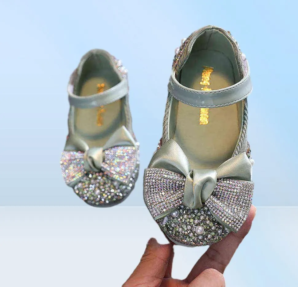 New Children Leather Shoes Rhinestone Bow Princess Girls Party Dance Shoes Baby Student Flats Kids Performance Shoes G2204133336756