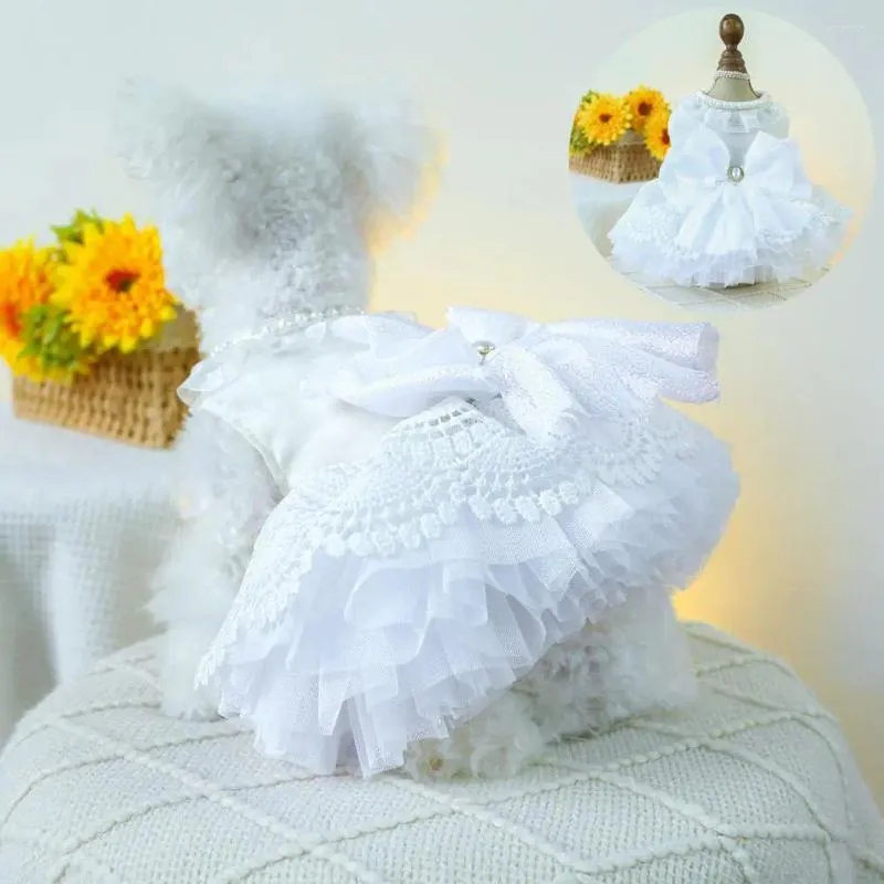 Dog Apparel Pet Wedding Suknia ślubna z Snap Buttons Princess Oddychająca wiosenna letnia koronkowa perła i dziobowy projekt dla małego medium do