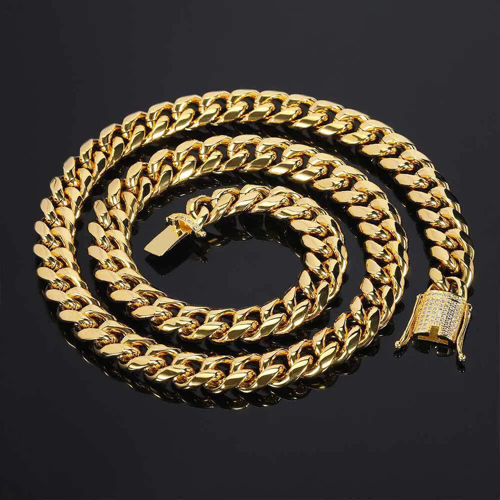 Wholesale Hip Hop 14k Gold Cuban Chain Thick Cuban Chain Miami Cuban Link Chain Gold Necklace Stainless Steel Jewelry