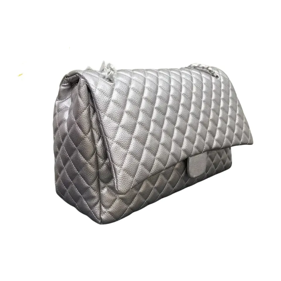 46 cm grand sac d'épaule sac à sacs d'épaule sac aéroport caviar veau veau diamant treillis or argenté matériel métal boucle luxe sac à main