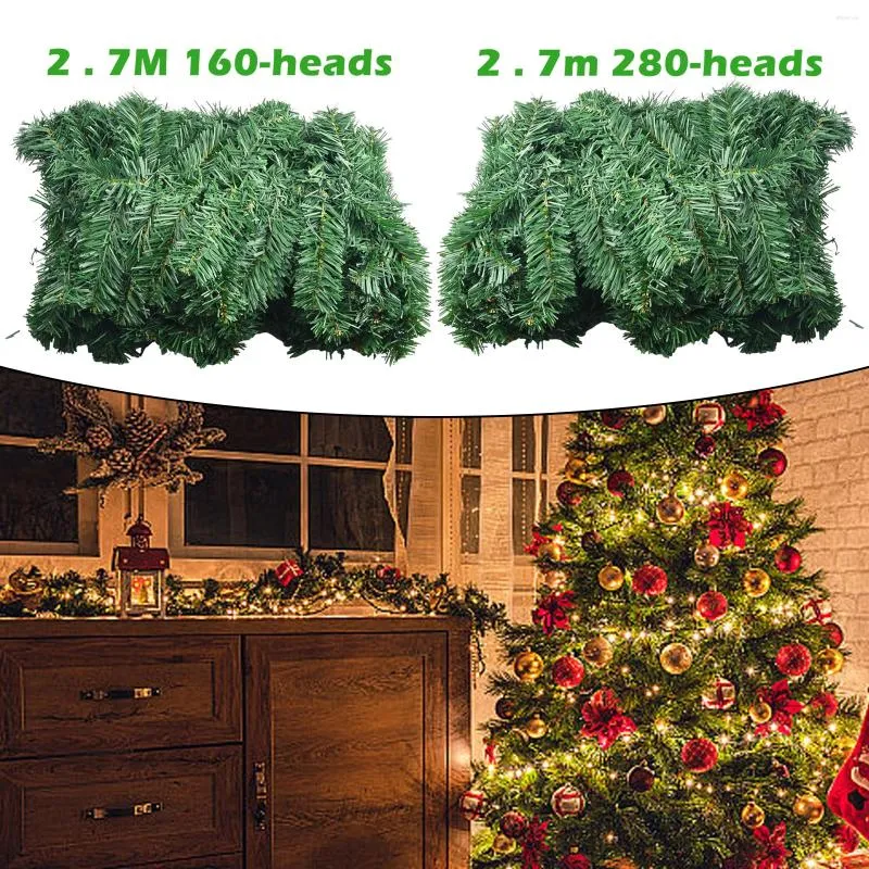装飾的な花-2.7m人工緑 -クリスマスガーランドPVCレースタンリースパインツリーラタンパーティーホームデコリオン