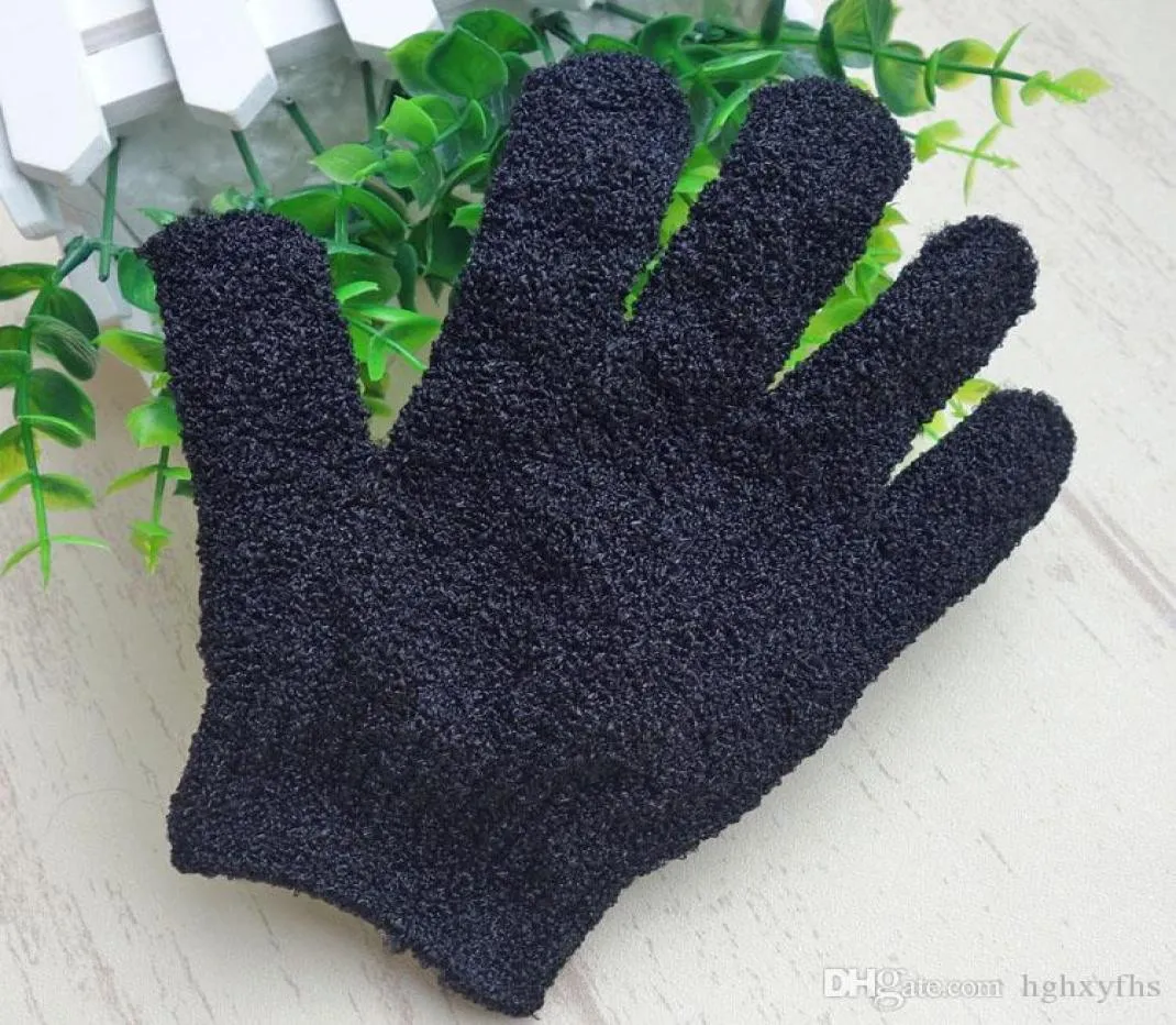 Färg Black Peeling Glove Scrubber Fem fingrar Exfolierande Tan Borttagning Badmittor Paddy Soft Fiber Massage Bath Glove Cleaner3074647