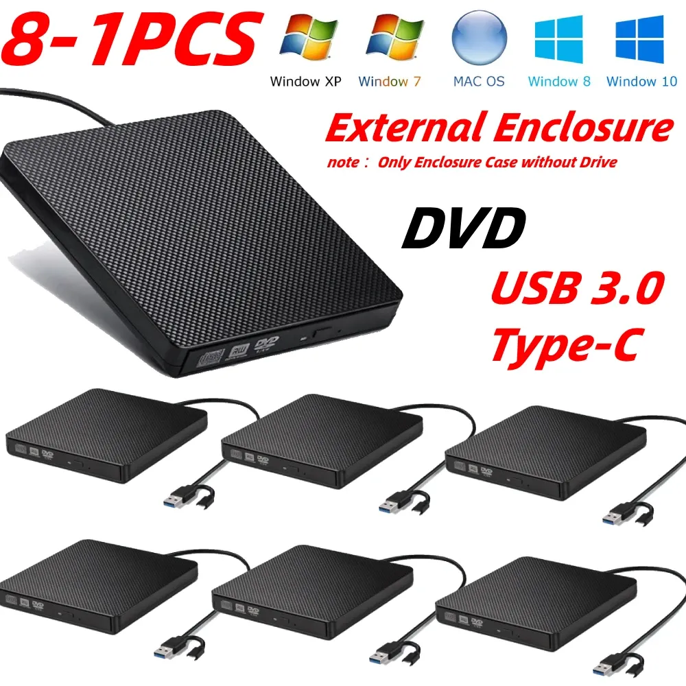 Przypadki 81PCS Przenośny zewnętrzny dysk twardy DVD CDROM Player OBUDANIE USB3.0 TYPEC Zewnętrzna obudowa napędu optycznego dla laptopa