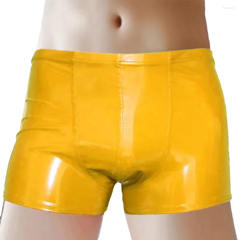 Unterhose personalisierte Männer Kunstleder Nachtwäsche Shorts Boxer Briefs Wetlook Latex Junge Sissy Schwimmstämme Unterwäsche Unterwäsche