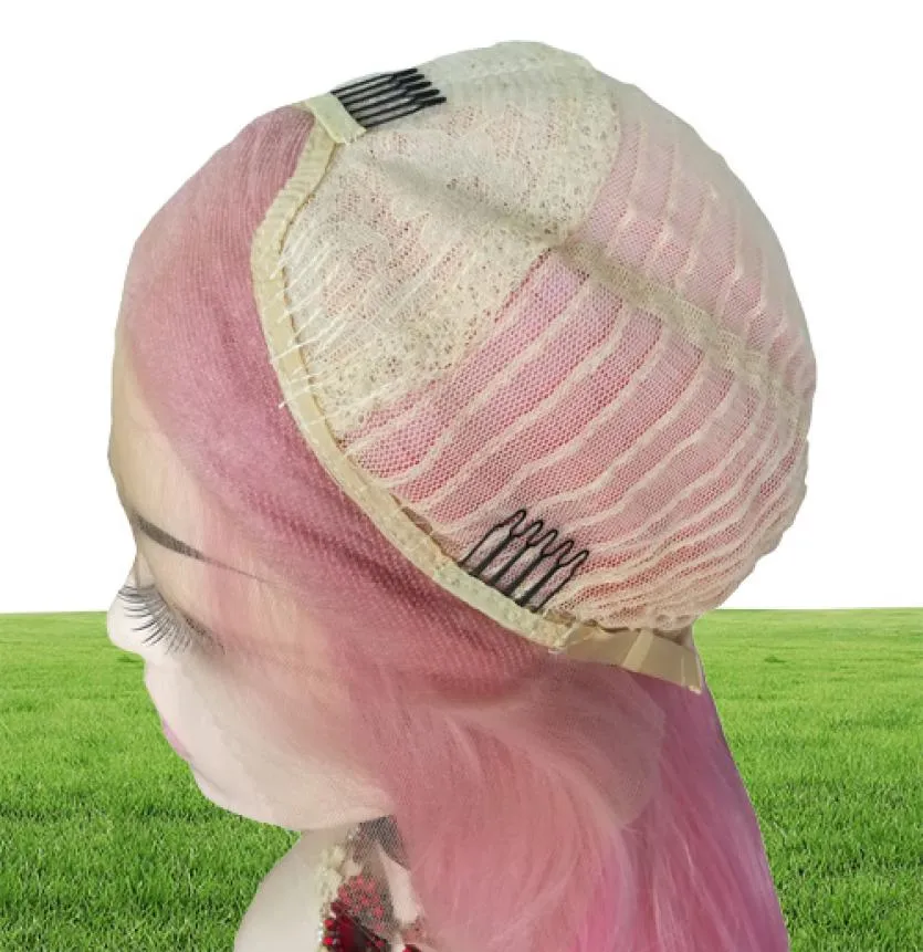 10A高品質のペルークディープカーリーピンクフルレースフロントウィッグ透明なナチュラルヘアラインシミュレーション女性用の人間の髪のかつら1680285