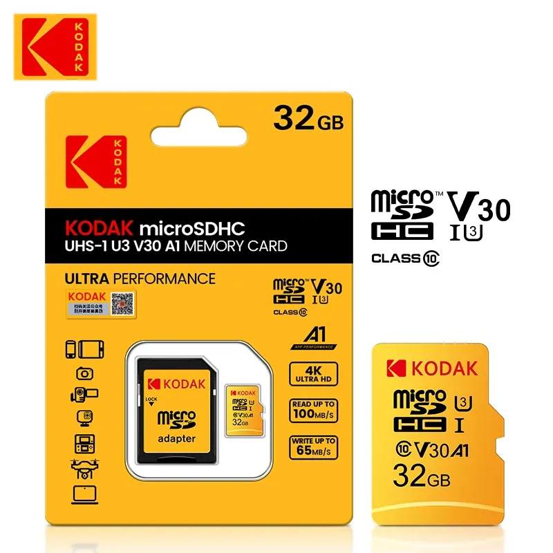 카드 10pcs kodak evo plus 메모리 카드 32GB U3 A1 V30 C10 마이크로 SD 카드 32GB 고속 TF 플래시 카드 프리 시핑