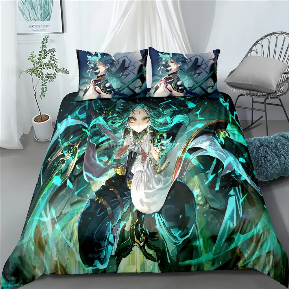 Housse De Couette Genshin Impact 3D - Parure De Lit Microfibre Imprimé Anime | Tailles Simple, Double, King…