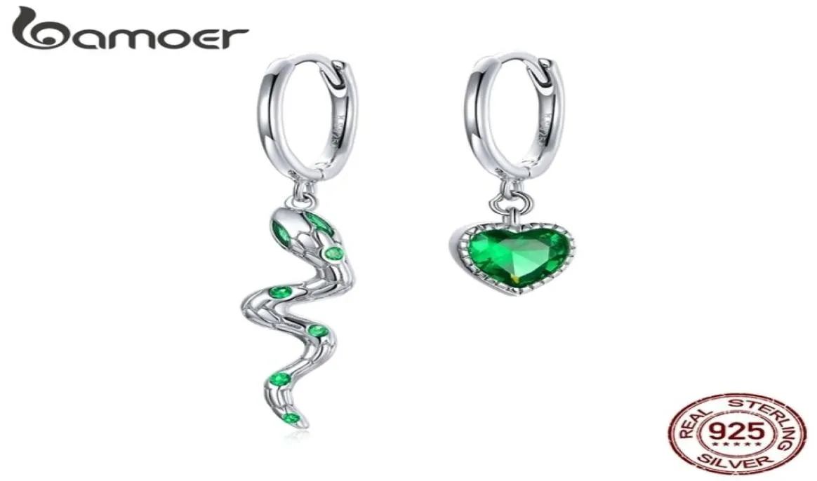 Silver Snake Love Earring Real 925 Sterling Green Heart CZ Hoop oorbellen voor vrouwen bruiloft Fijne sieraden SCE1006 2201082836119