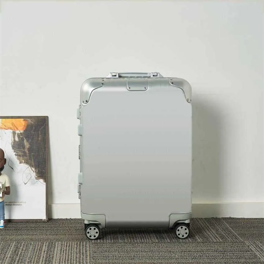 シックなトロリースーツケースファッションファッションケースレジャーデザイナー荷物搭乗アルミニウムマグネシウム合金大容量旅行バッグ240115